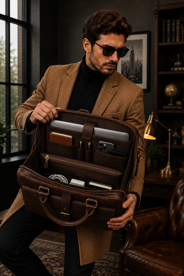 Men’s Brown Leather Laptop Bag – Premium Business Briefcase