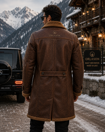 Men’s Brown Shearling Leather Coat Premium Winter | Orlaxon