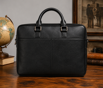 Black Leather Laptop Briefcase – Premium Work Bag