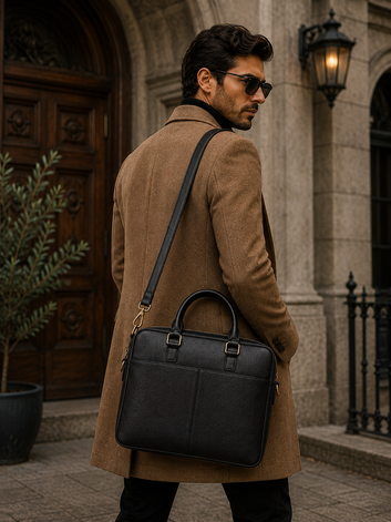 Black Leather Laptop Briefcase – Premium Work Bag