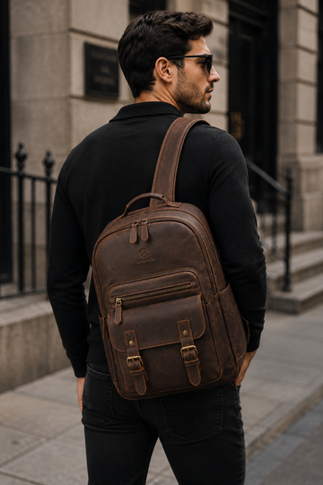 Men’s Brown Leather Laptop Backpack