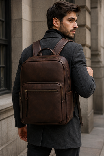 Men’s Brown Leather Laptop Backpack – Premium Work Bag