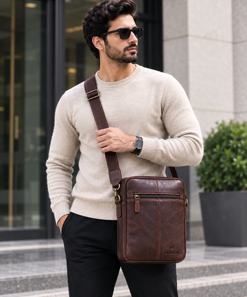 Men’s Brown Leather Laptop Crossbody Bag – Premium Shoulder Bag