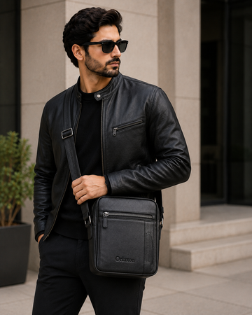 Men’s Black Leather Crossbody Bag – Premium Shoulder Bag