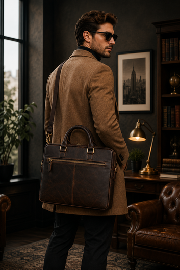 Men’s Brown Leather Laptop Bag – Premium Business Briefcase