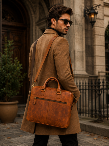 Men’s Tan Leather Laptop Bag