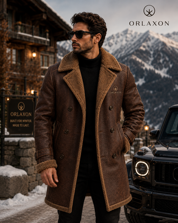 Men’s Brown Shearling Leather Coat Premium Winter | Orlaxon