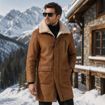 Shearling Coat Mens – Premium Brown Shearling Leather Winter Coat