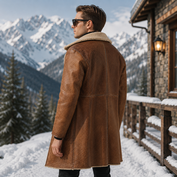 Shearling Coat Mens – Premium Brown Shearling Leather Winter Coat