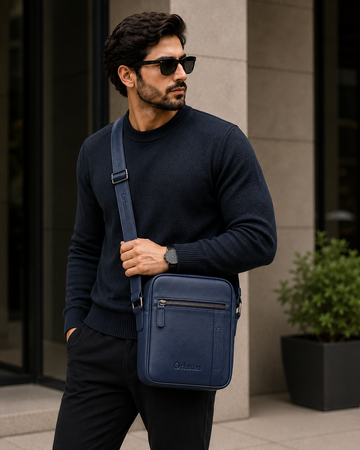 Men’s Navy Blue Leather Crossbody Bag